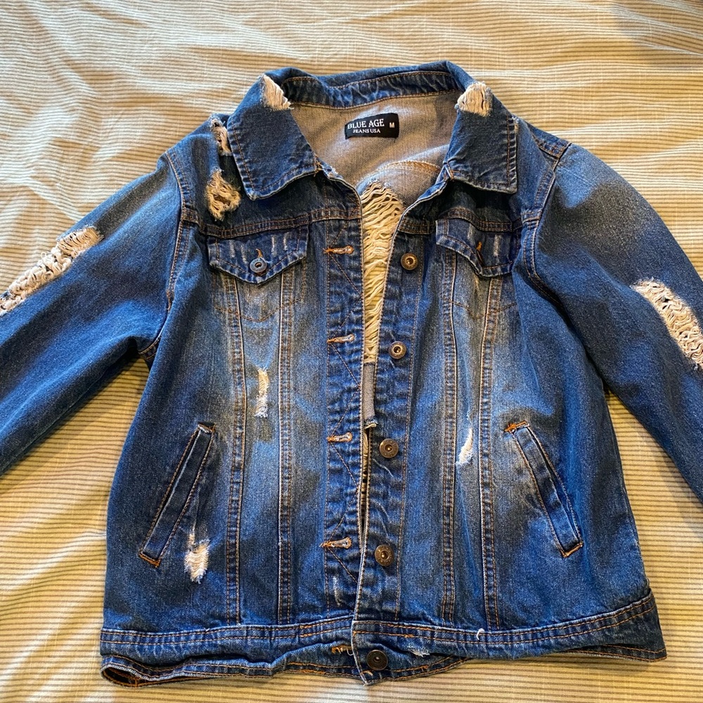 Pre-ripped jean jacket